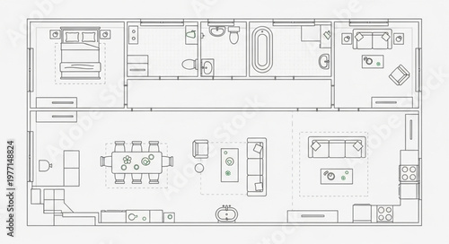 Architectural floor plan drawing of a modern house layout.