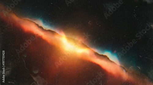 Cosmic nebula light explosion with orange and teal glow on space background