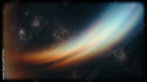 Curved cosmic arc light streak with stars and nebula on space background