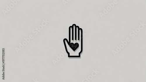 Stylized open hand symbol displaying a textured heart shape on a neutral background