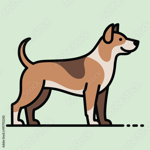 Brown dog silhouette running on flat green background
