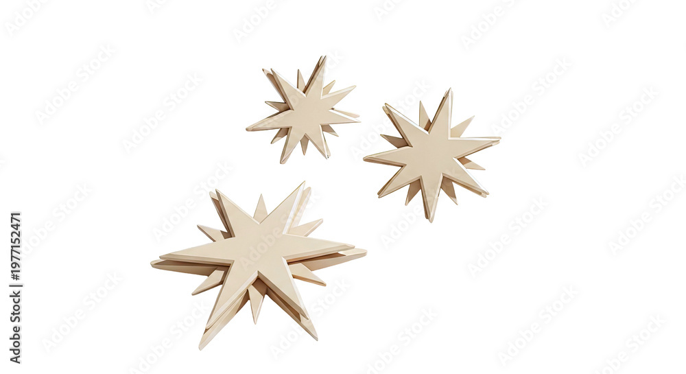 Obraz premium Three beige starbursts on a white background