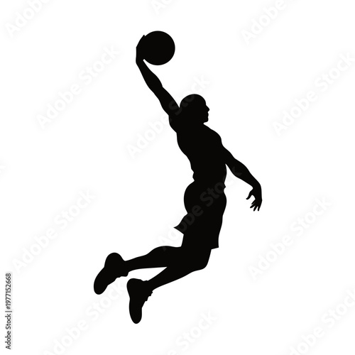 Basketball player silhouette, athletic sports icon, dunking player, black athletic figure