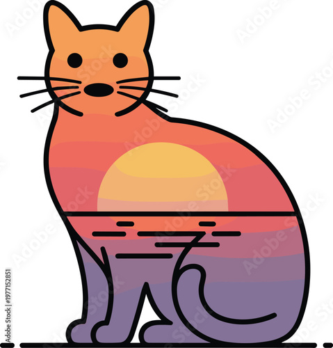 Minimalist orange cat with purple body and dark tail