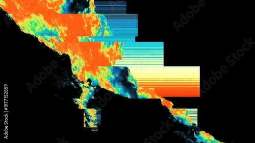 Digital color field image displays intense thermal variations with horizontal static disruption
