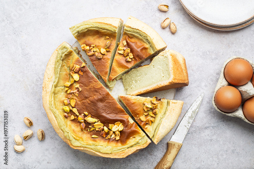 Quadro su tela gâteau flan pâtissier fait maison pistache et pâte sablée