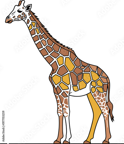 Stylized giraffe line with geometric patterned body