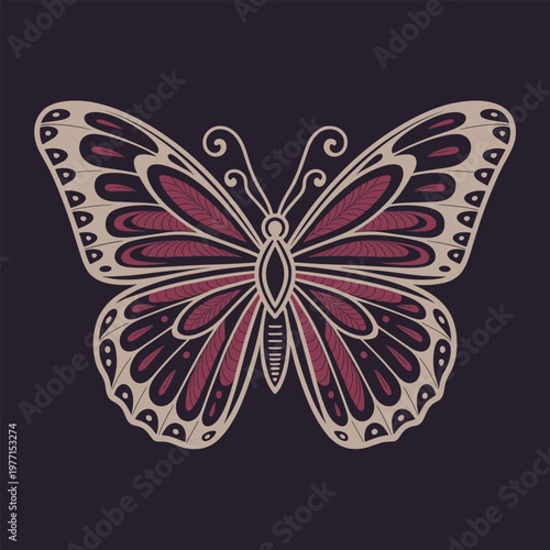 Symmetrical purple and white butterfly line symmetry