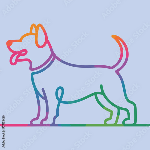 Vibrant rainbow outline of a playful dog silhouette