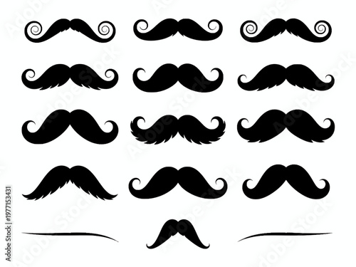 Mustache silhouette set icons isolated on white background
