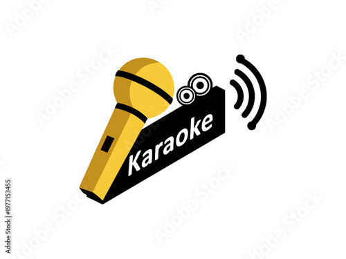 Karaoke microphone logo icon with text and sound waves