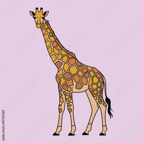 Yellow and brown giraffe line with geometric pattern
