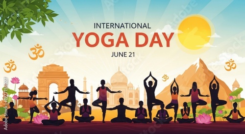 International Yoga Day celebration with people practicing yoga