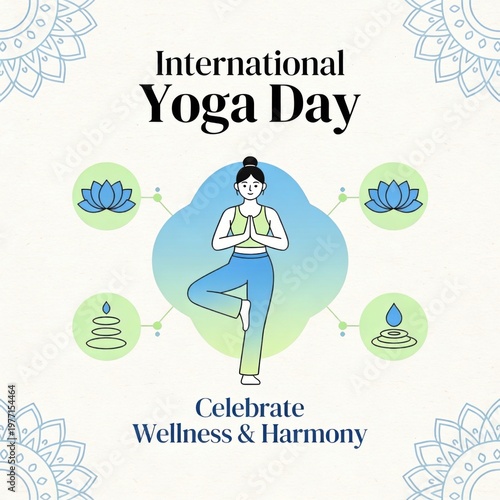 International Yoga Day, woman in yoga pose, wellness and harmony
