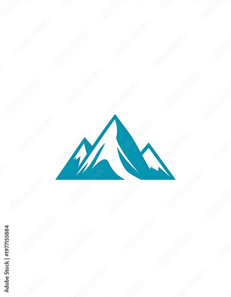 Fototapeta premium Turquoise, minimalist mountain range icon against a white background