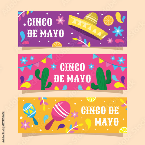Cinco de mayo festive banners with traditional mexican elements and vibrant colors