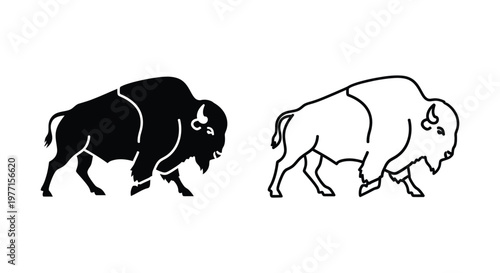 American Bison Symbols: Black and White Bison Art Vector