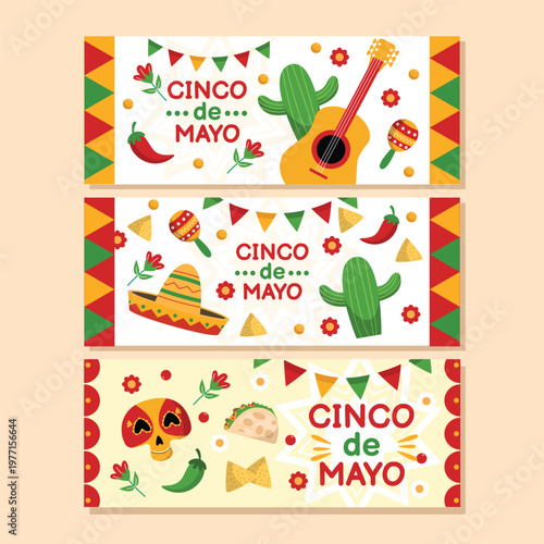 Colorful cinco de mayo banners featuring traditional mexican imagery and decorations