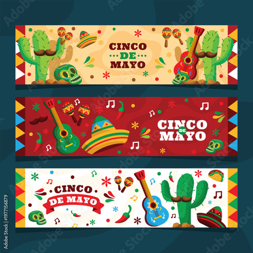 Festive cinco de mayo banners with traditional mexican elements and designs