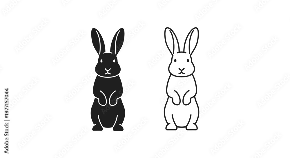 Obraz premium Easter Bunnies: Black and White Rabbit Icons Vector