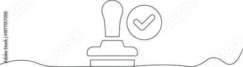 A simple line drawing of a rubber stamp with a checkmark in a circle above it