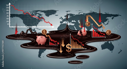 Global economic crisis with falling oil prices and stock market crash.
