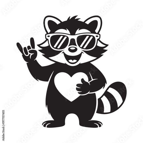 Black silhouette cartoon raccoon character standing upright