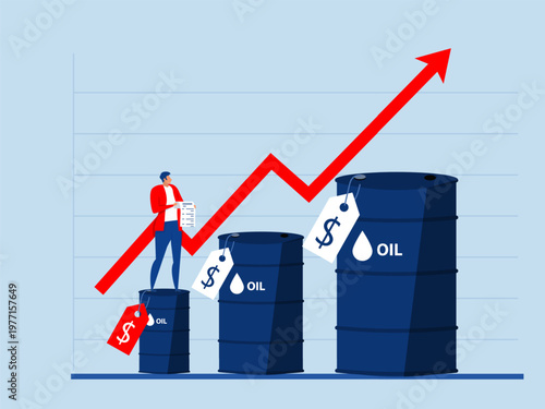 Businessman looking the price has risen due to the financial crisis or inflation that has made commodities too high. Concept of higher-priced products. Vector illustration