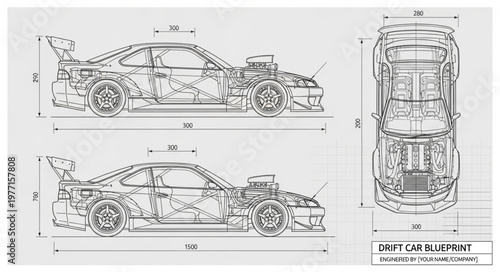 Detailed Blueprint of a Sports Car.