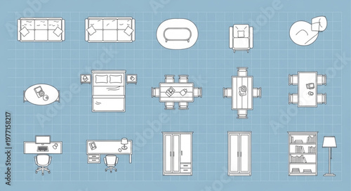 Collection of architectural floor plan symbols and icons.