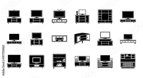 Collection of modern television stands and entertainment units.