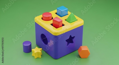 Tableau sur toile Colorful educational toddler shape sorter toy with various geometric blocks and