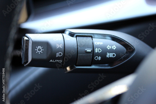 Close up of a new vehicle turn signal and light stalk 