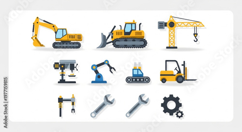 Collection of construction and industrial machinery icons.