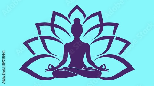 Meditating Woman Lotus Pose Silhouette with Lotus Flower Yoga and Meditation Symbol.
