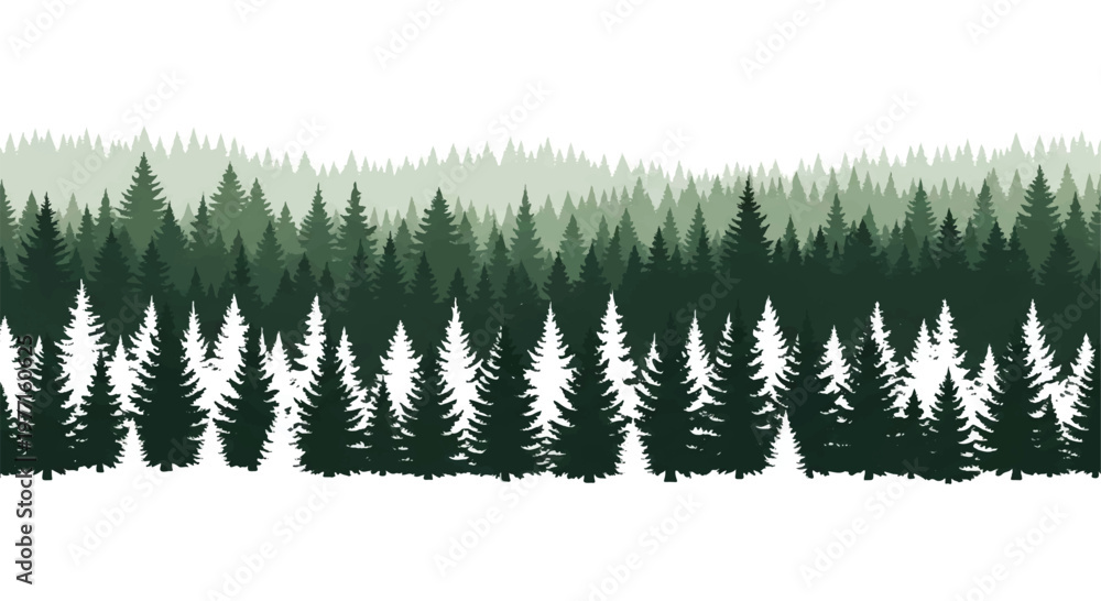 Naklejka premium Forest Panorama view. Nature landscape. Forest silhouette. Forest background. Vector illustration. 