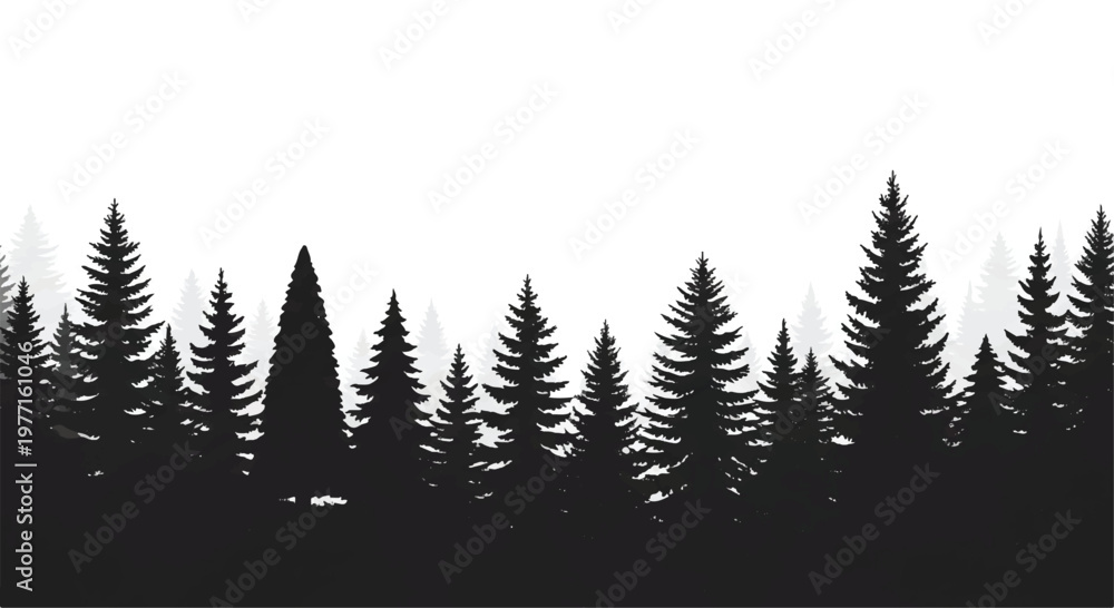 Obraz premium Forest Panorama view. Nature landscape. Forest silhouette. Forest background. Vector illustration. 
