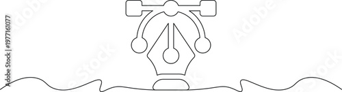 A minimalist line drawing of a fountain pen nib writing on paper with wavy lines