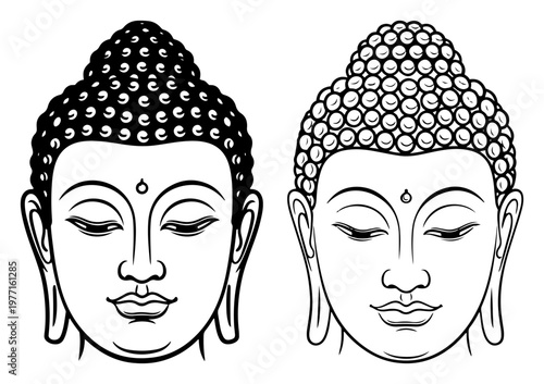 Lord Buddha head vector illustration with peaceful face and closed eyes for meditation and spiritual design