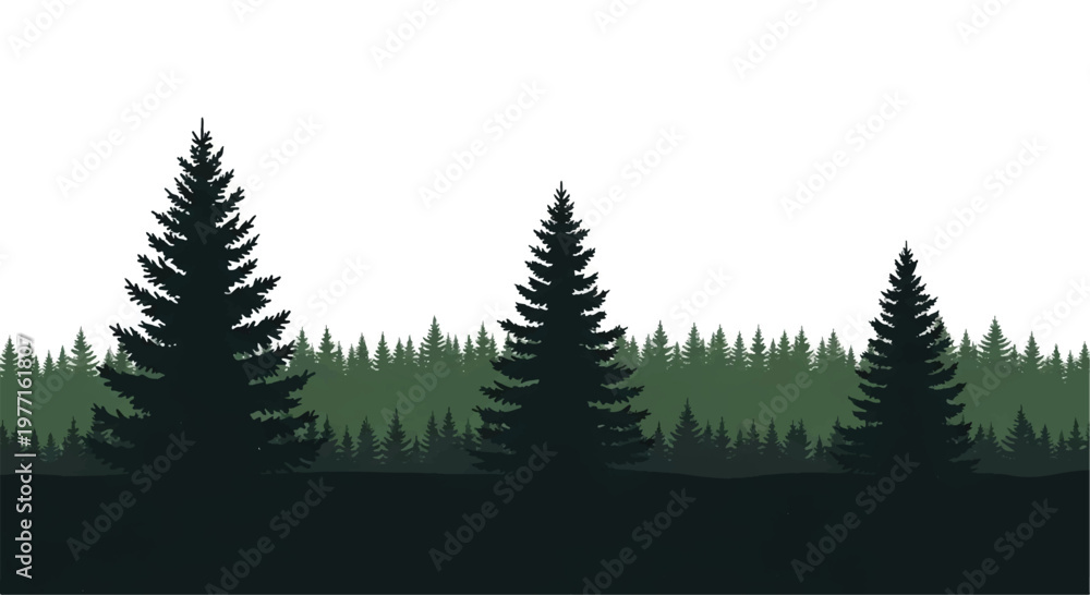 Obraz premium Forest Panorama view. Nature landscape. Forest silhouette. Forest background. Vector illustration. 