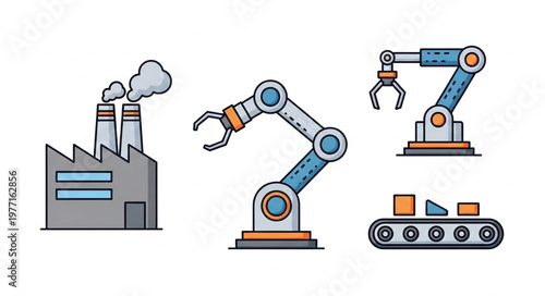 Industrial Automation Factory and Robotic Arms Set.