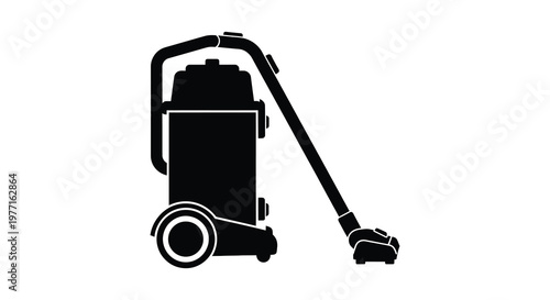 A black silhouette of a wet dry vacuum cleaner on a white background silhouette