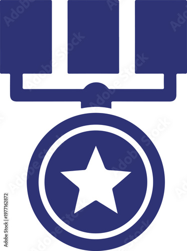Purple military medal with star emblem and suspension bar design Vector

