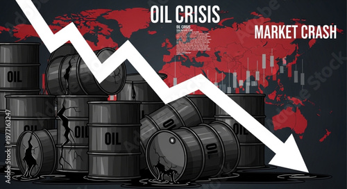 Oil Crisis Market Crash Downward Arrow.