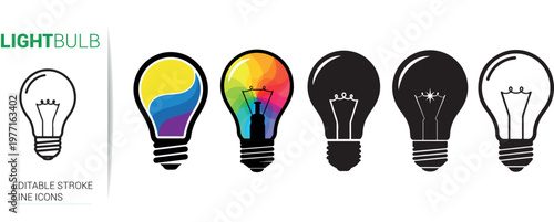 Bright vector illustration of a fork and spoon with a knife alongside a glowing lightbulb icon representing a creative business idea and innovative energy technology concept