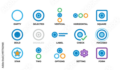 Circle icon set: design elements for ui and ux with variants and settings option