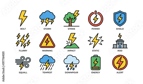 Weather and energy icons: bolt, storm, shield, energy, alert
