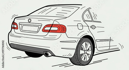 Illustration of a white sedan car driving fast on the road.