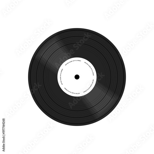 Vinyl vintage record black and white icon, Gramophone LP record with long playback sound. CD disk of old vintage player, Music hits 70s 80s 90s DJ party