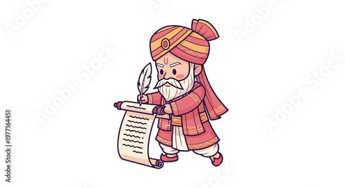 Elderly Scribe in Traditional Attire Recording Historical Events with Quill Pen